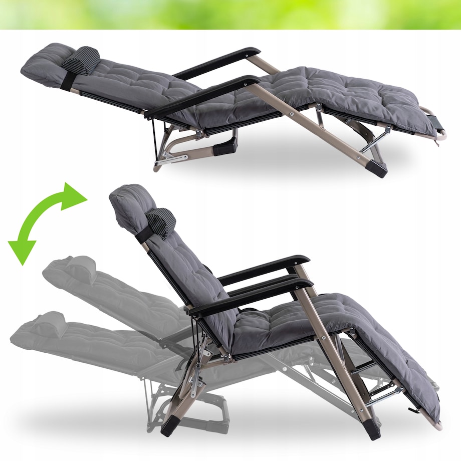 Leżak Rozkładany Ogrodowy Plażowy Turystyczny Leżanka EDISON szary