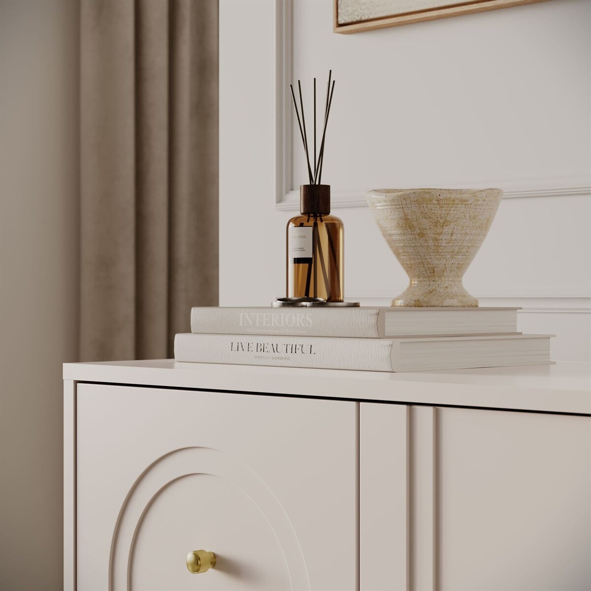 Komoda LIBERTY 2D na drewnianych nóżkach, kaszmir