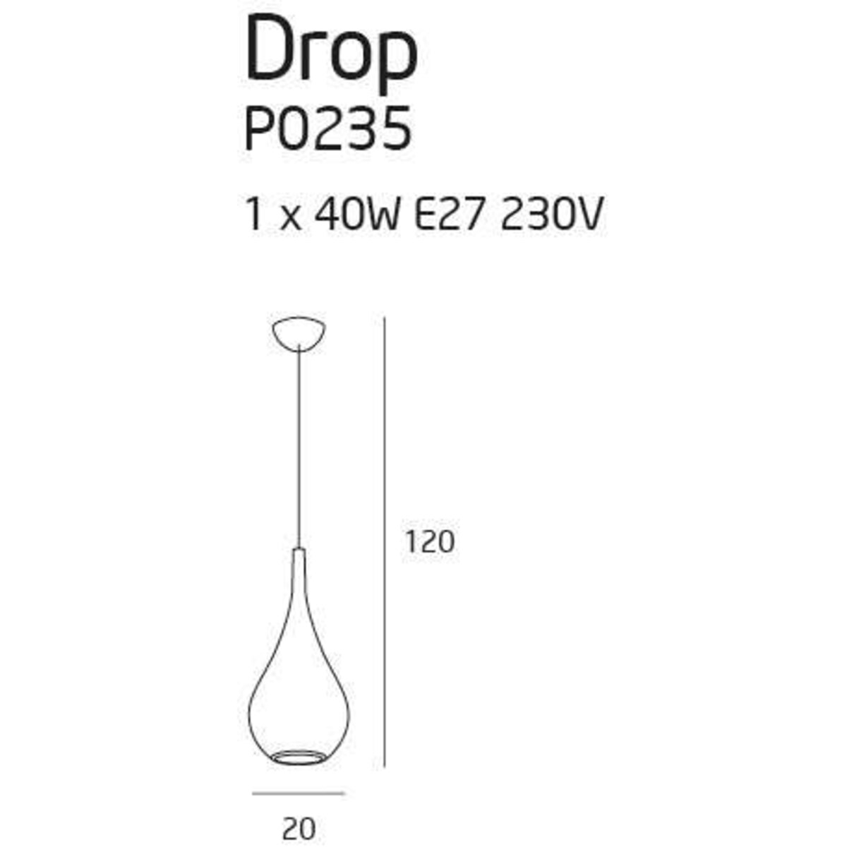 LAMPA wisząca DROP P0235 Maxlight metalowa OPRAWA zwis kropla łezka biała