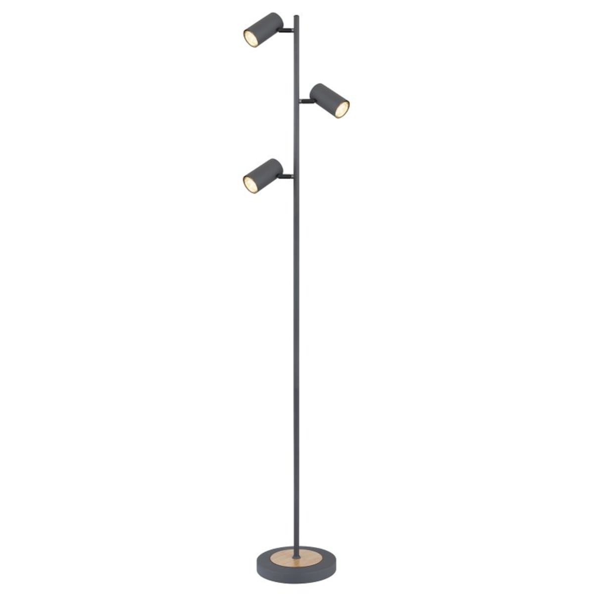 Lampa podłogowa Globo ROBBY 57910SG grafitowa 3xGU10 154 cm nowoczesna z ruchomymi reflektorami do salonu i gabinetu