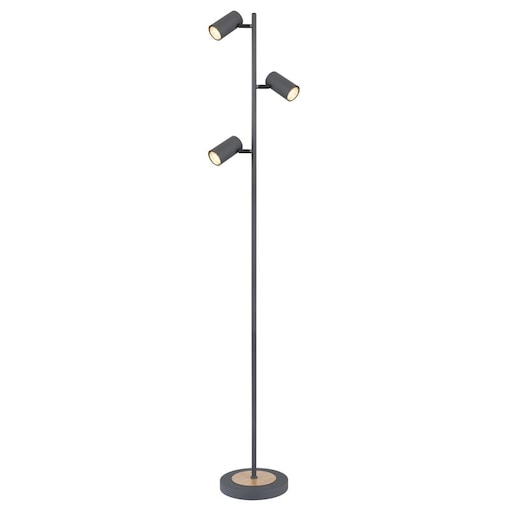 Lampa podłogowa Globo ROBBY 57910SG grafitowa 3xGU10 154 cm nowoczesna z ruchomymi reflektorami do salonu i gabinetu