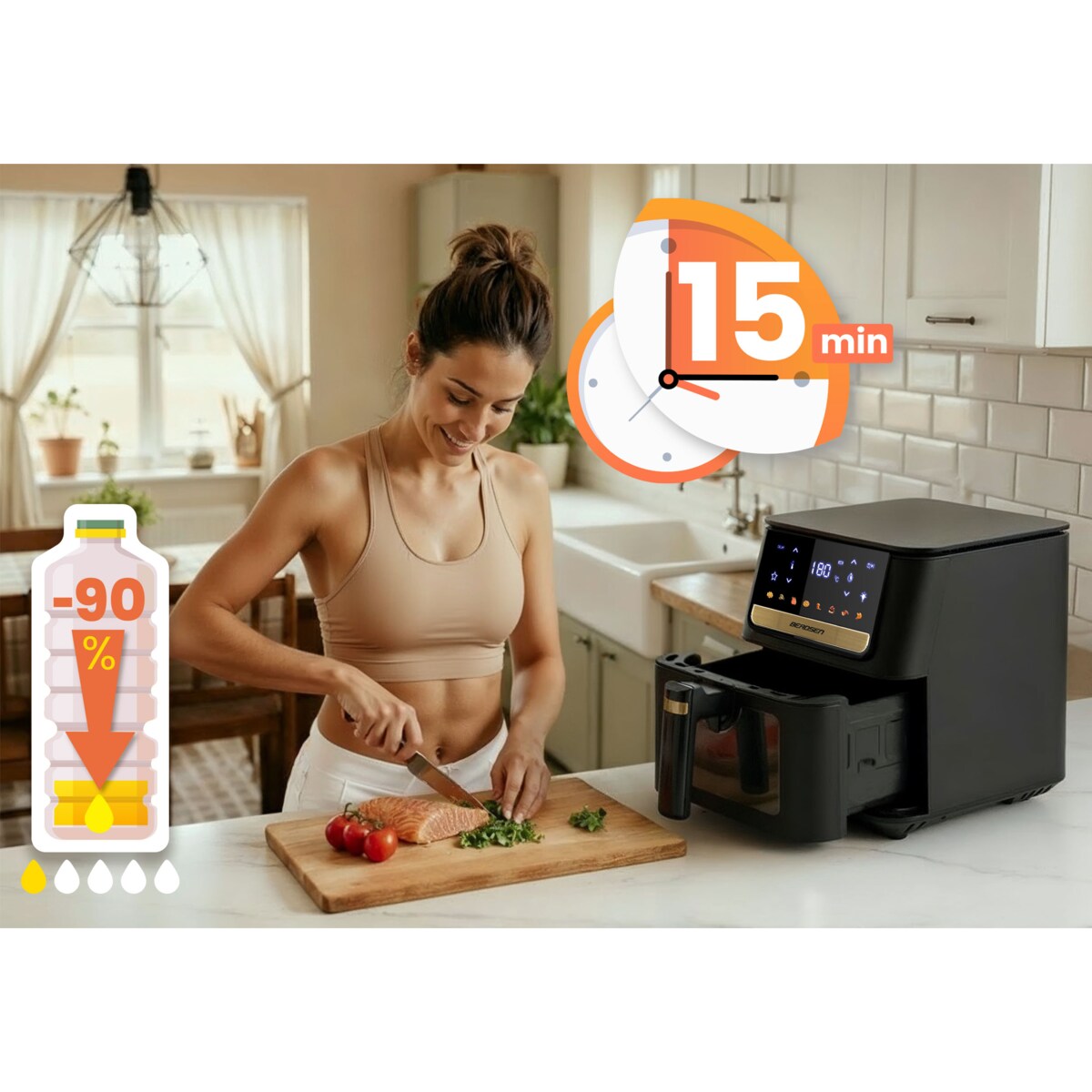 Frytkownica beztłuszczowa Berdsen BD-655 Air Fryer 6,5l 1700W czarny 365501
