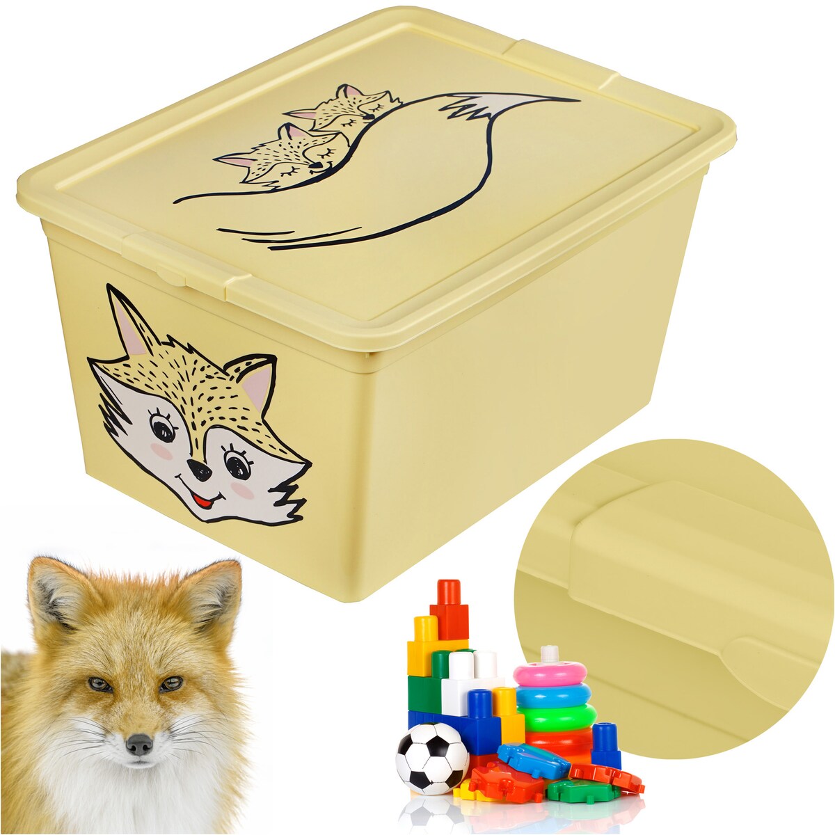 Pojemnik Plastikowy Na Zabawki Z Pokrywą 30 L Zamykany Do Pokoju Dzieci Żółty