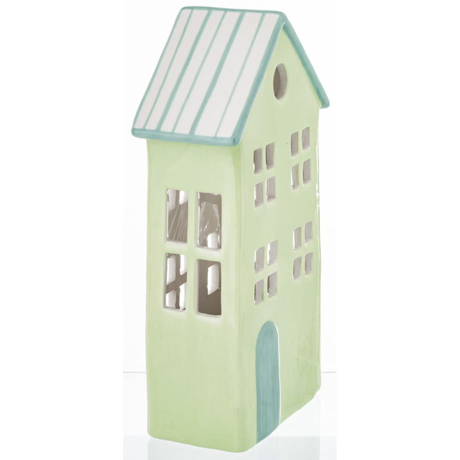 Ceramiczny domek 24x13,5x7 cm GILLI-2 zielony z niebieskim dachem
