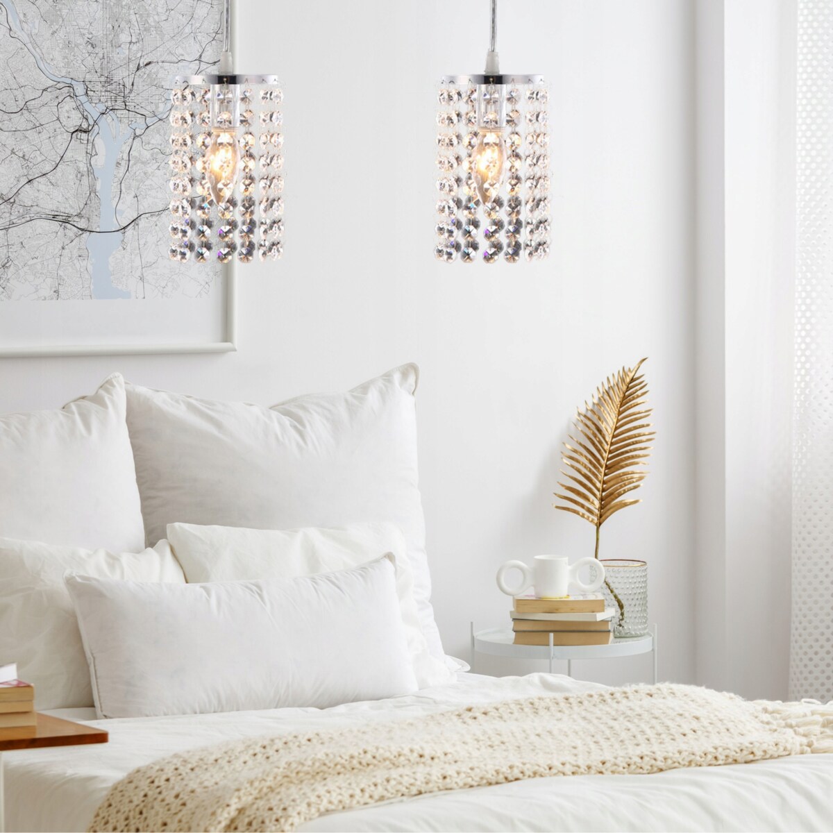 Lampa Sufitowa Wisząca Kryształy Glamour Srebro