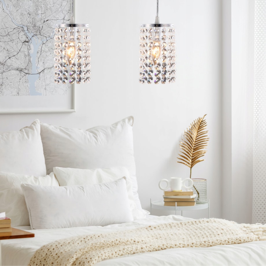 Lampa Sufitowa Wisząca Kryształy Glamour Srebro