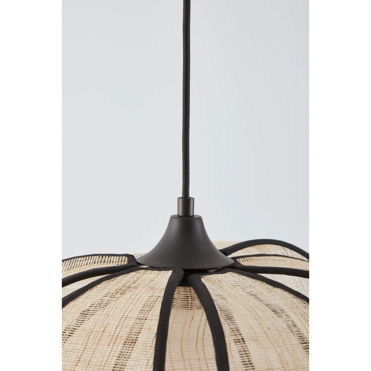 Lampa wisząca z lnu i bawełny, kremowo-czarna, Vidson Ø50 cm