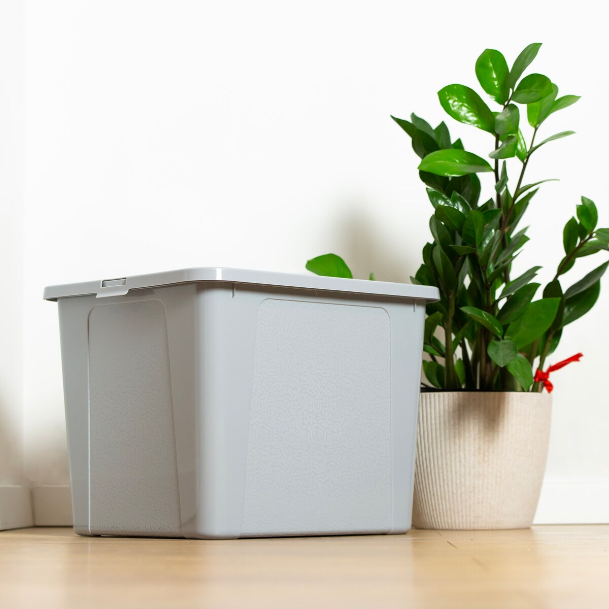 Pojemnik Plastikowy Z Pokrywą Duży Zamykany Pudełko Box Szary 30L