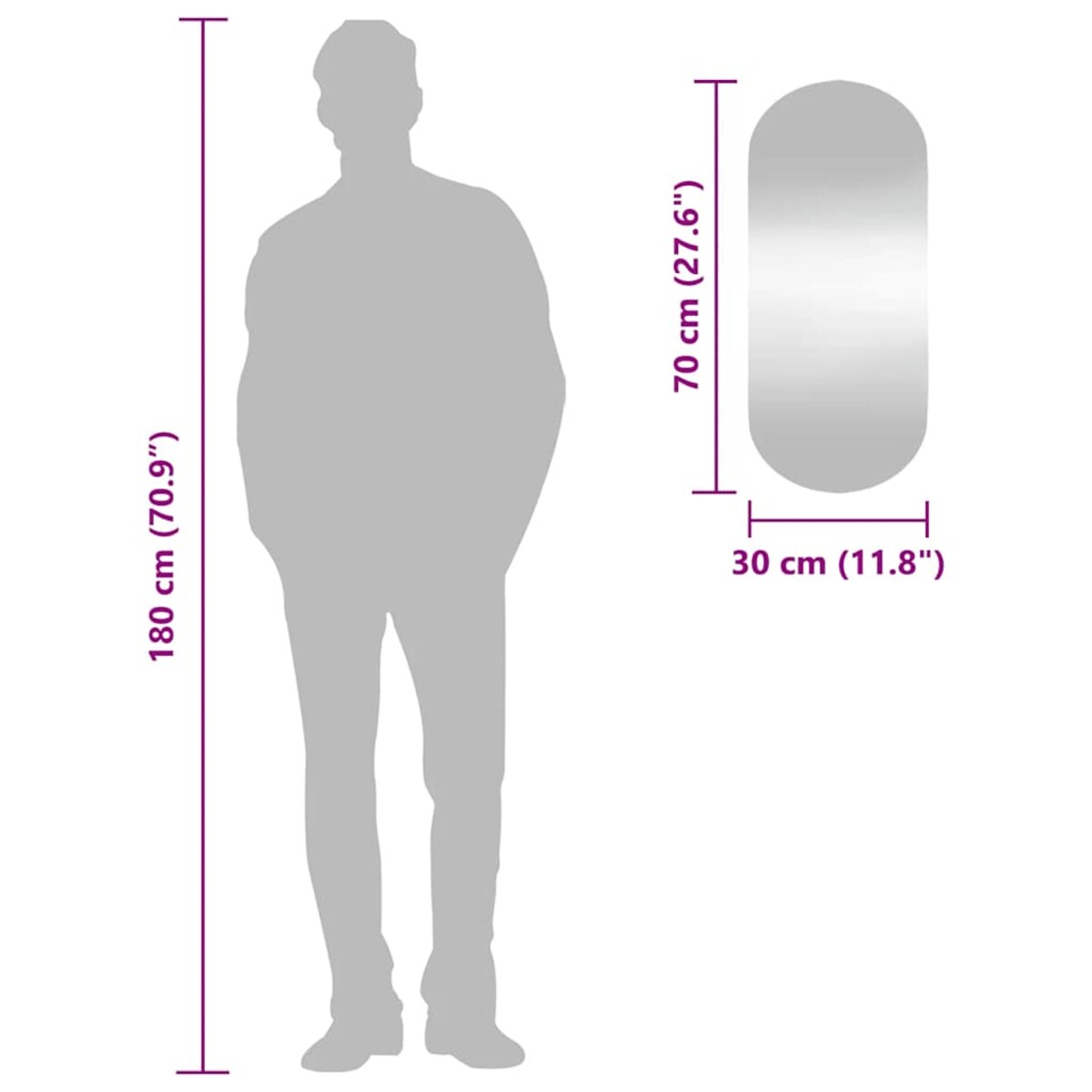 vidaXL Lustro ścienne, 30x70 cm, szklane, owalne