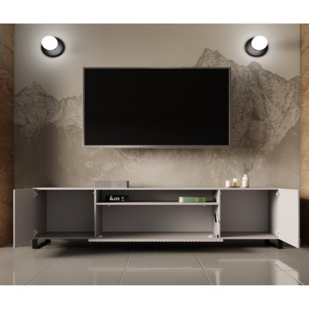 Stojąca szafka RTV NOELI pod telewizor, z ryflowanym frontem - kaszmirowa