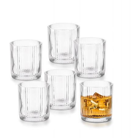 6X SZKLANKI LITERATKI niskie W PRĄŻKI na whisky alkohol napoje soki 320ml