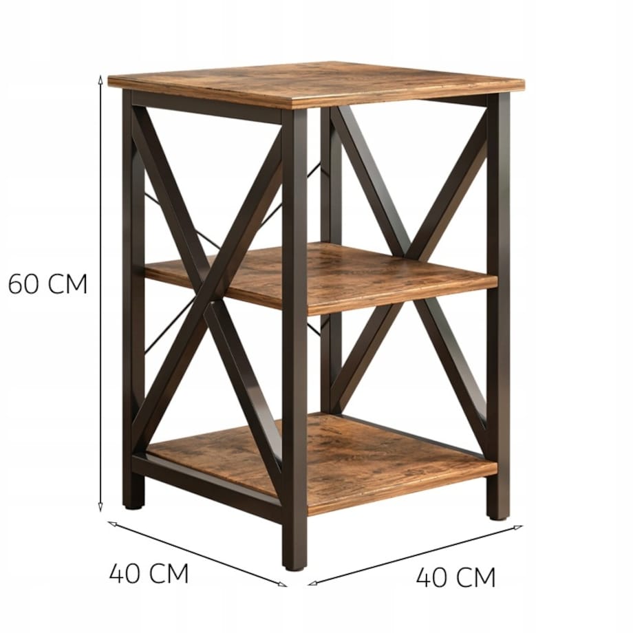 Stolik kawowy industrialny kwadratowy drewniany półka retro szafka loft