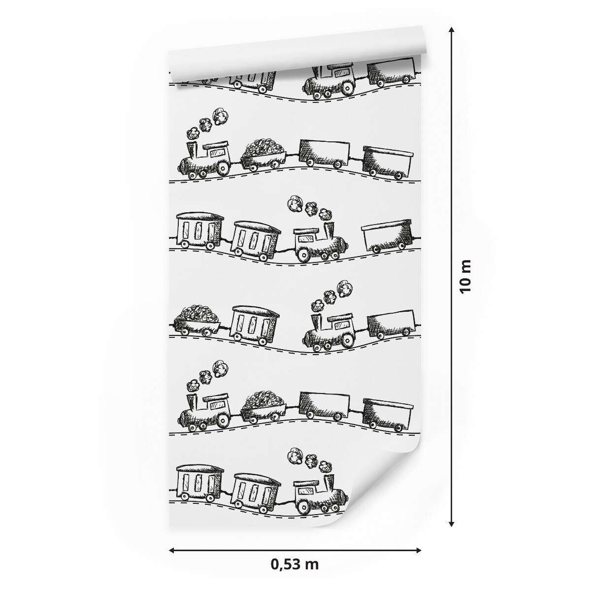 Tapeta Dziecięca Czarno-Białe KOLEJKI Pociągi Parowozy