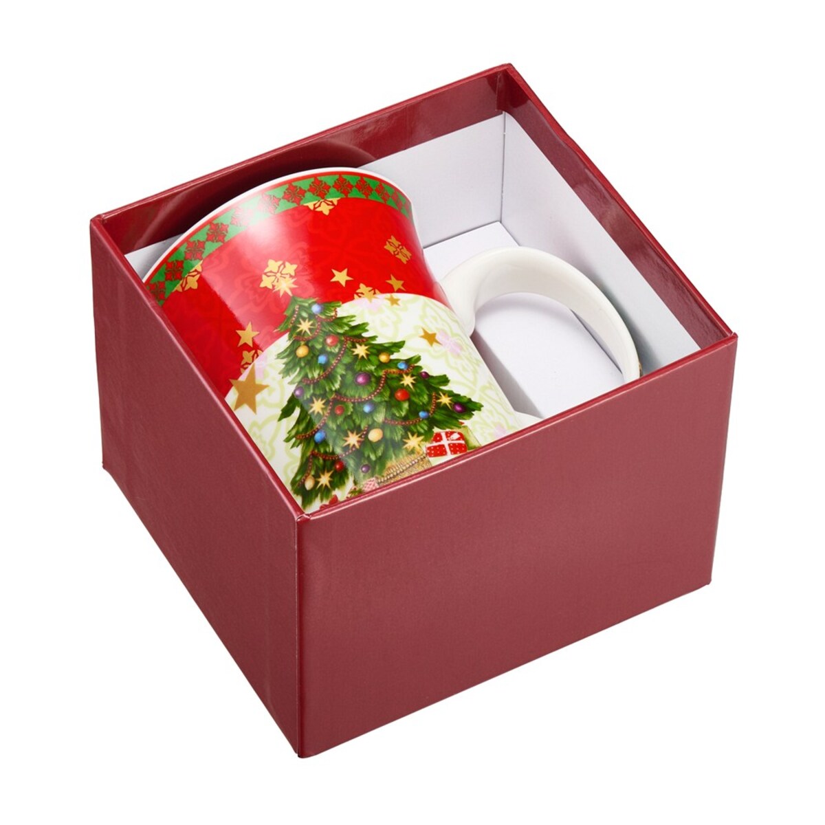 VILLA ITALIA Kubek świąteczny na prezent porcelanowy biało czerwony SILENT NIGHT