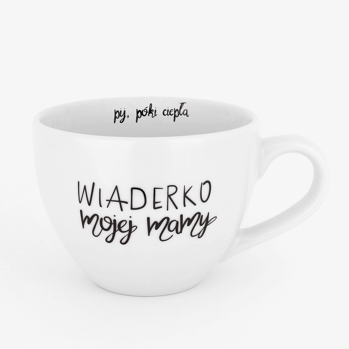 Biały kubek porcelanowy 500 ml - zabawny napis wiaderko mojej mamy dla mamy na Dzień Mamy