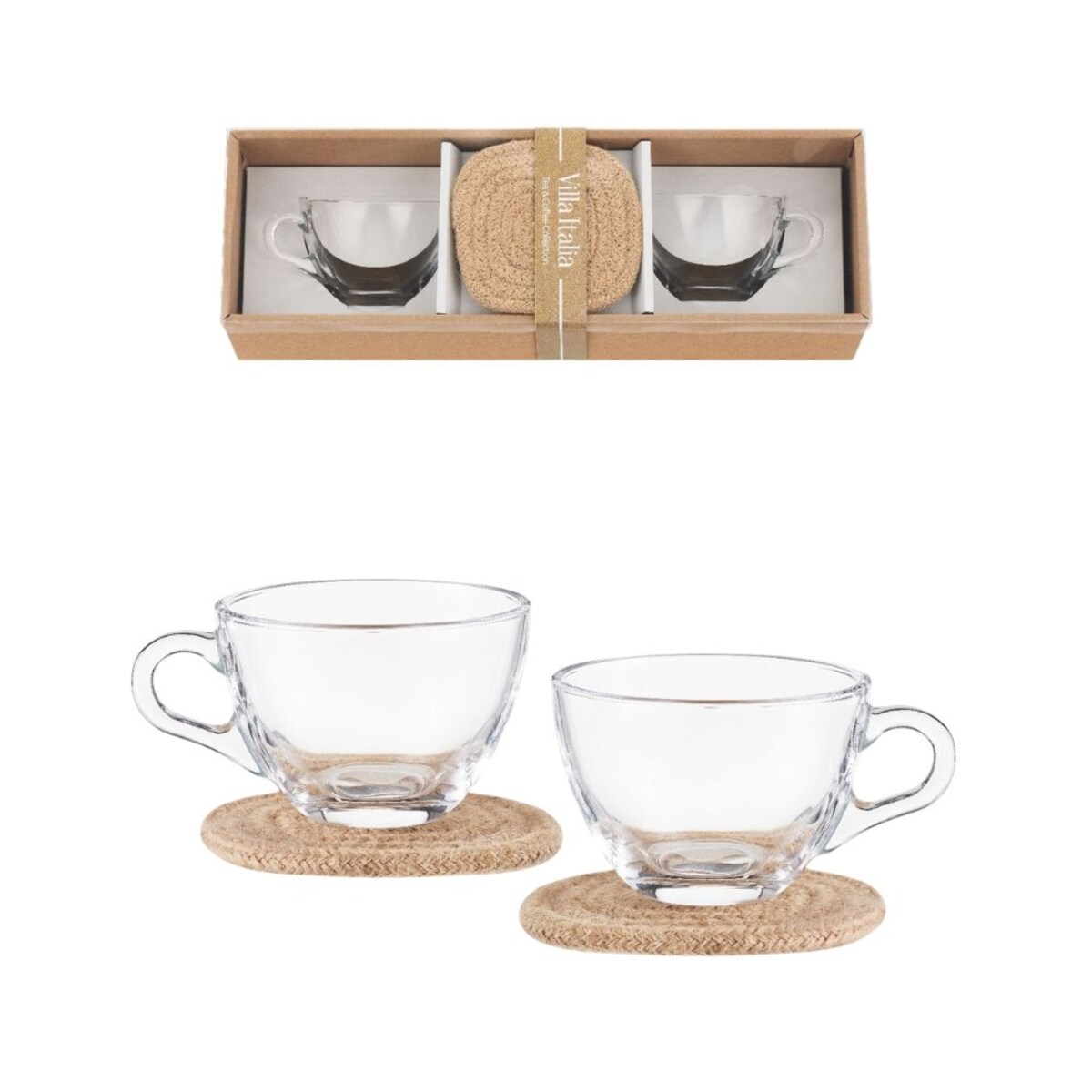 VILLA ITALIA Komplet filiżanek z podkładkami 2 sztuki Zestaw prezentowy ERICA