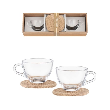 VILLA ITALIA Komplet filiżanek z podkładkami 2 sztuki Zestaw prezentowy ERICA