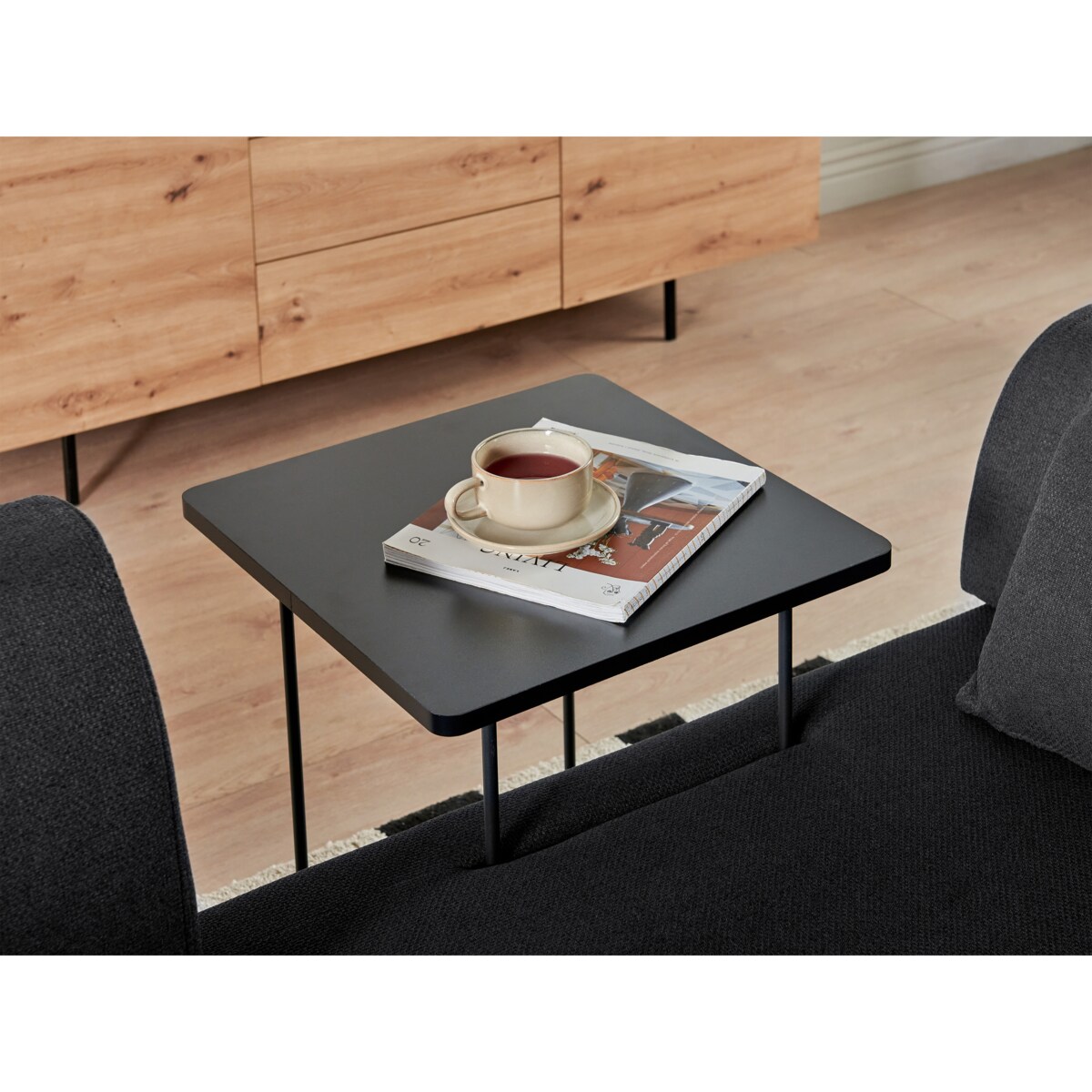 Sofa ze stolikami czarna SOKNA