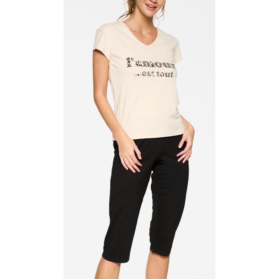 Piżama Nesca 39595-08X Beżowo-Czarny Beżowo-Czarny, S