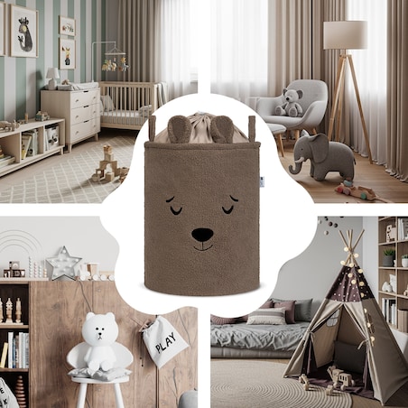 kosz na zabawki sipo, wersja premium boucle, zamykany na ściągacz, brązowy miś, xl