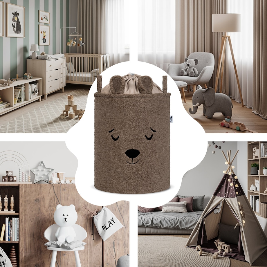 kosz na zabawki sipo, wersja premium boucle, zamykany na ściągacz, brązowy miś, xl