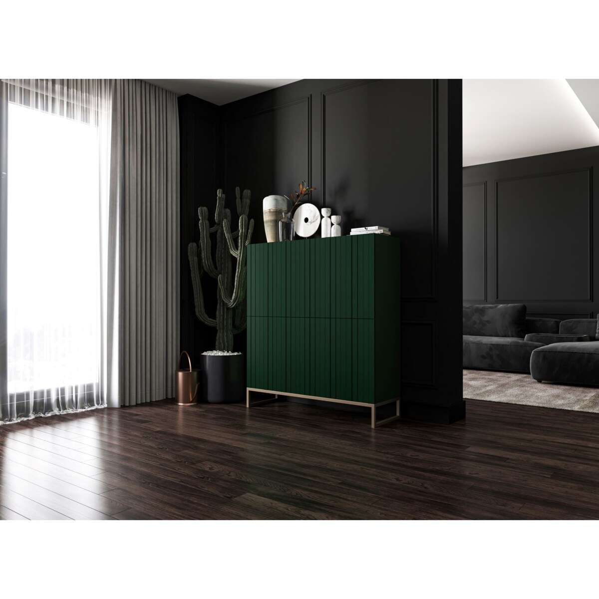 Komoda Glamour RTV Glamour Butelkowa Zieleń Ryflowane Fronty 112 cm