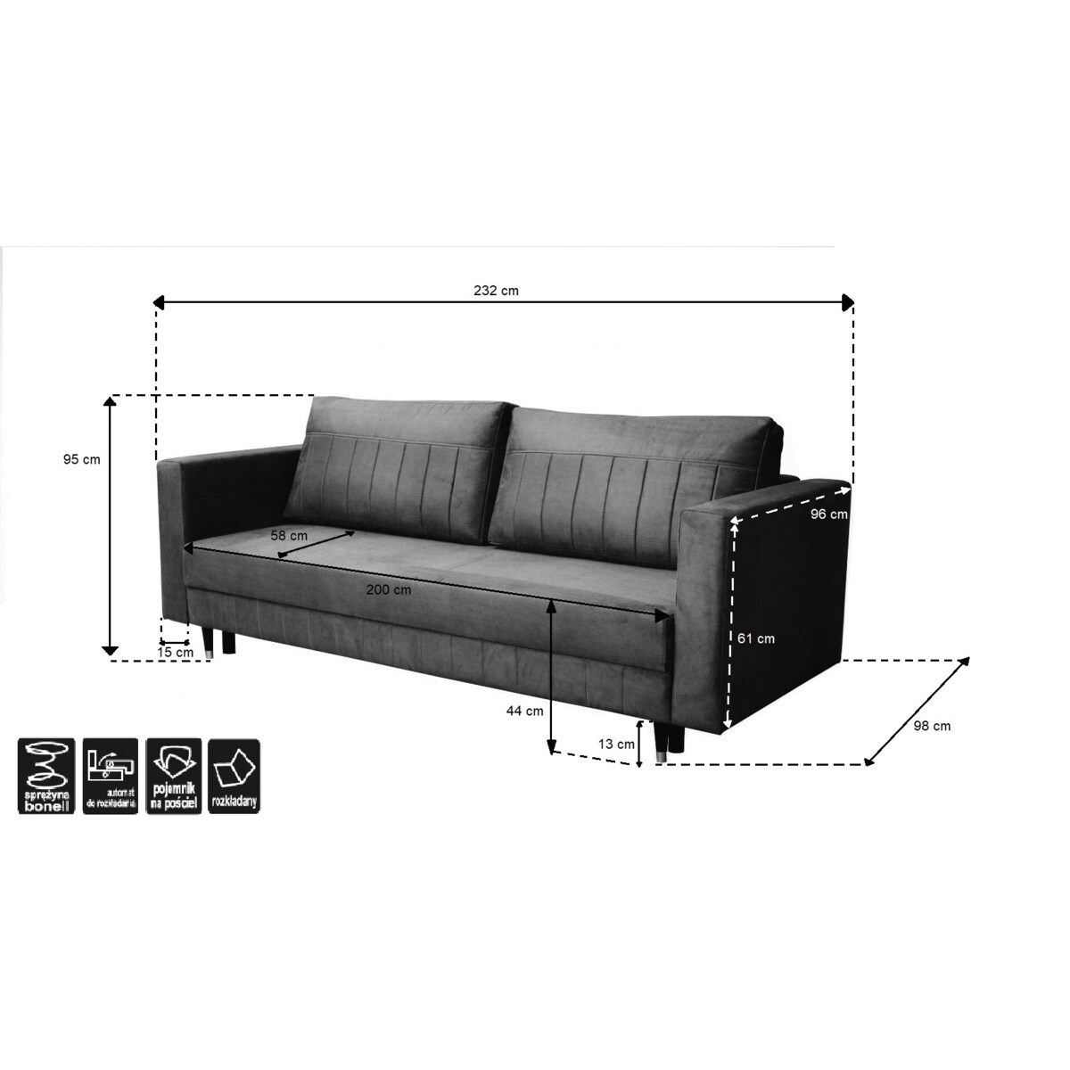 Sofa z funkcją spania ELA - granatowa