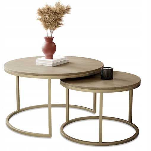 Stolik Kawowy Do Salonu CREMONA Złote Nogi 2w1 Okrągły Nowoczesny GOLD