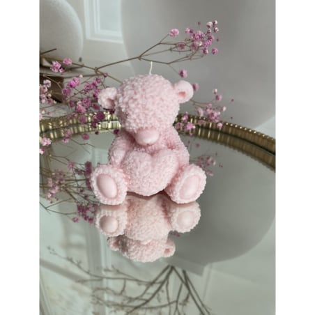 Świeca sojowa ekologiczna dekoracyjna miś misiu "Teddy Bear" 75x75mm różowa