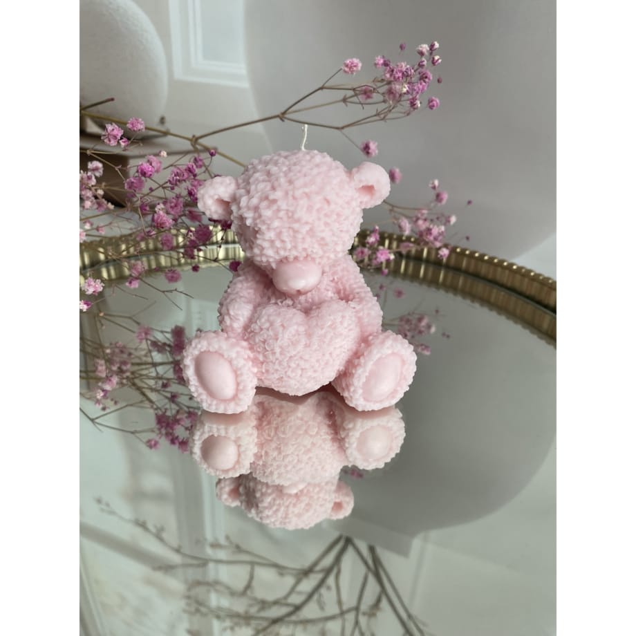 Świeca sojowa ekologiczna dekoracyjna miś misiu "Teddy Bear" 75x75mm różowa
