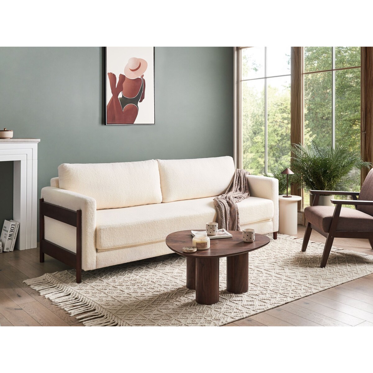 Sofa rozkładana boucle biała ORSA