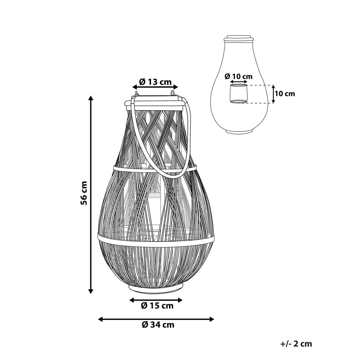 Lampion drewniany 56 cm czarny TONGA