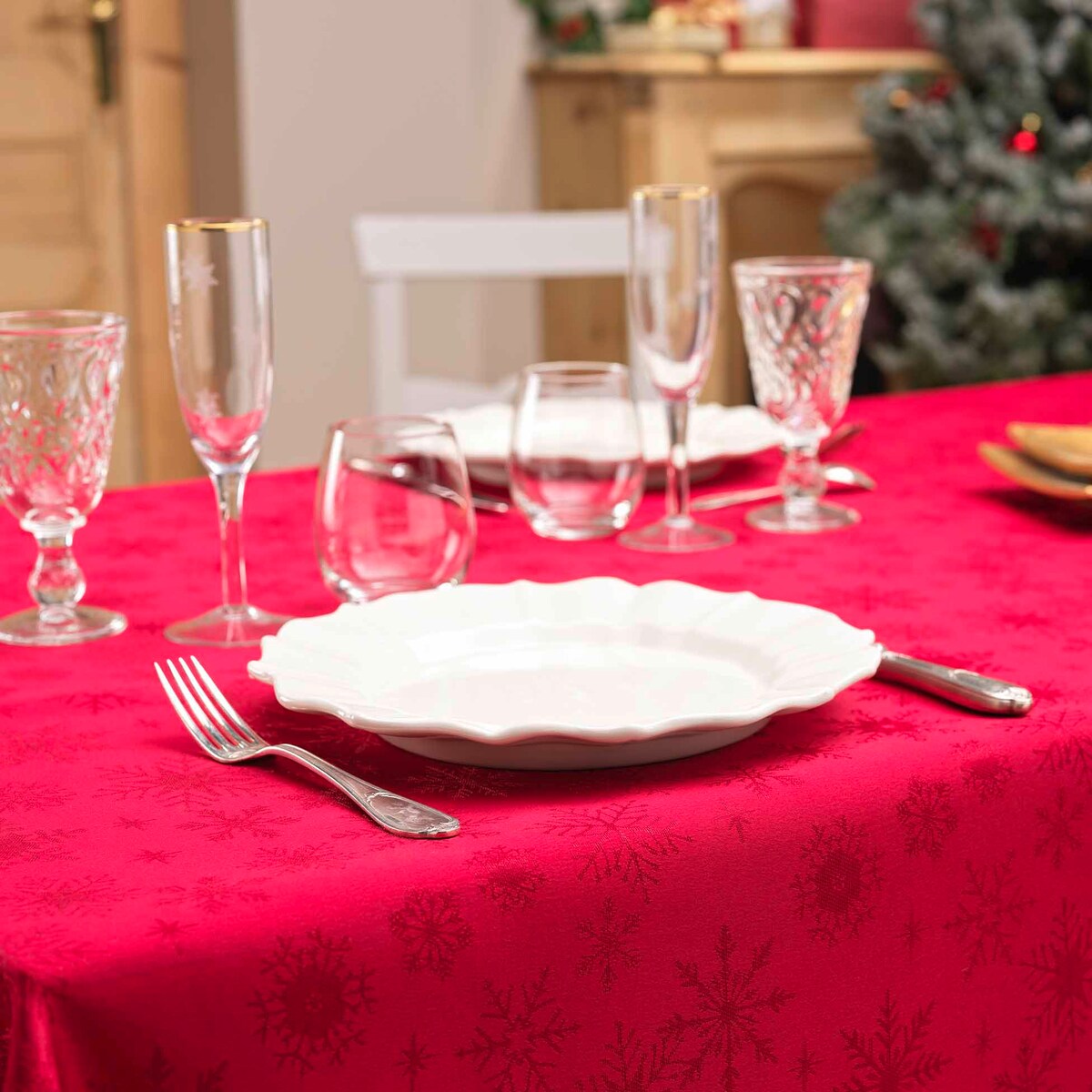 Żakardowy obrus świąteczny, FLOCONS, 140 x 240 cm