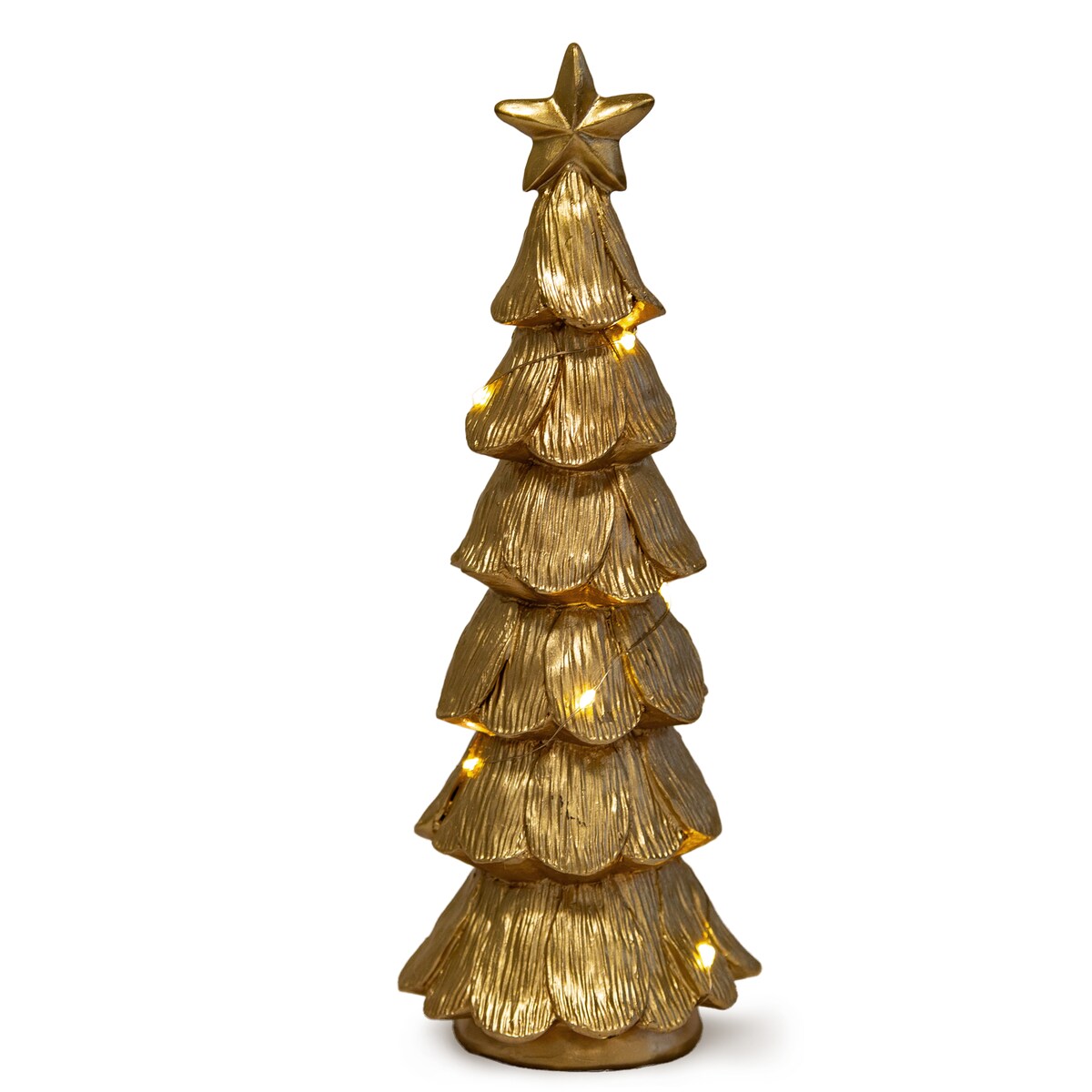 Choinka Led Złota Świecąca Figurka 28 Cm Ozdobna Dekoracja Świąteczna Na Baterie