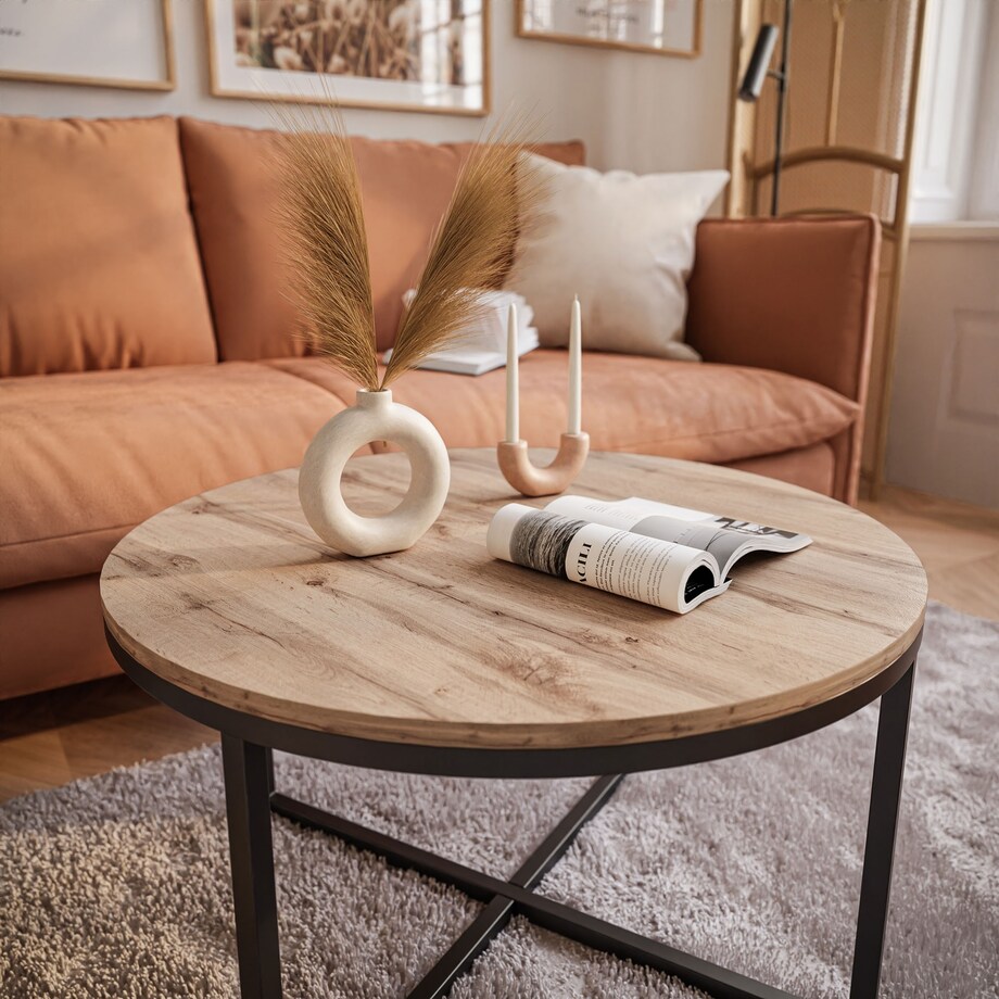 Okrągły stolik kawowy CIRI-X czarny dąb wotan