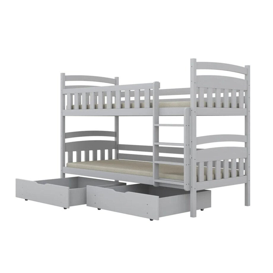 Łóżko piętrowe JULITA 200x80 białe drewniane z szufladami