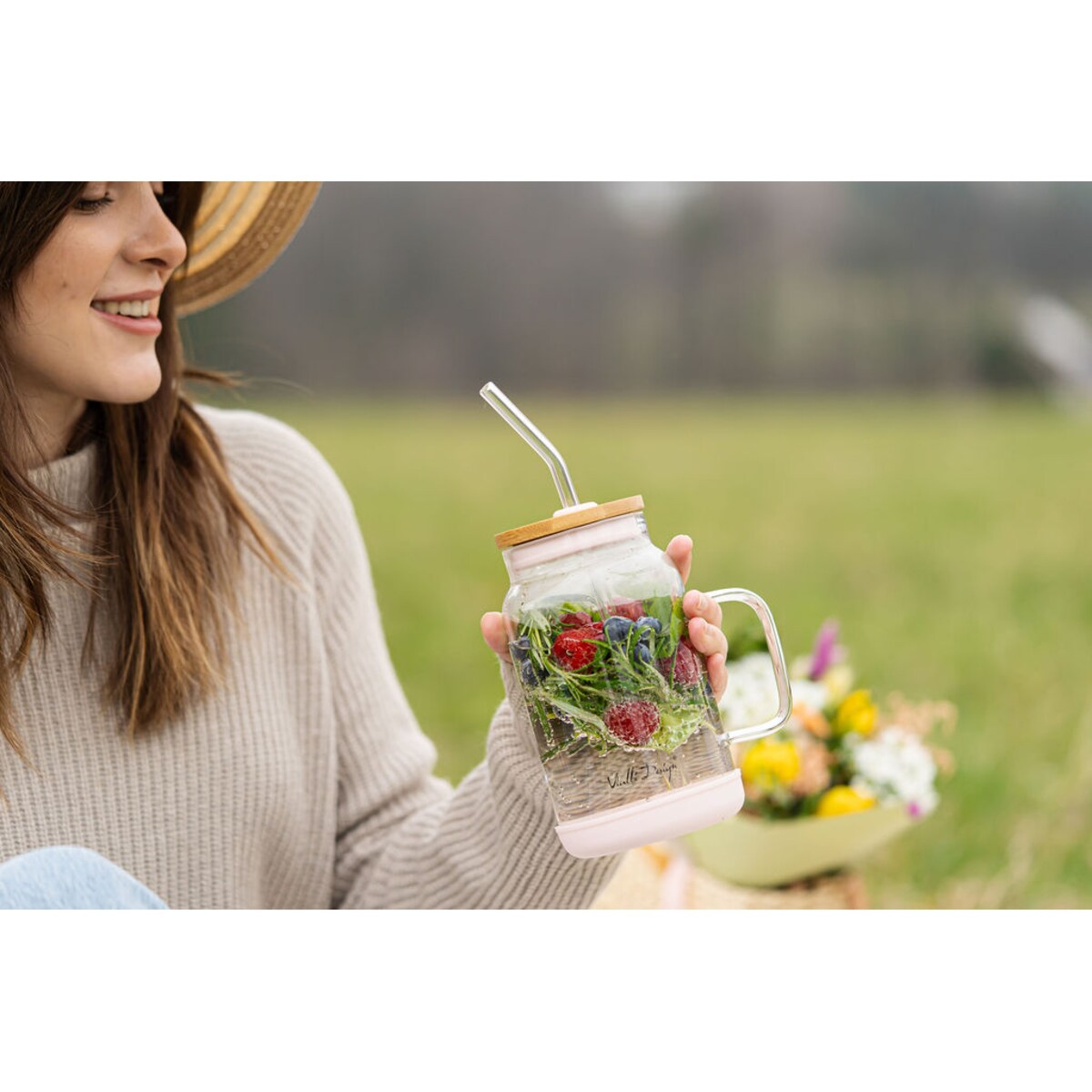 Słoik ze słomką 600 ml różowy Fuori 29842