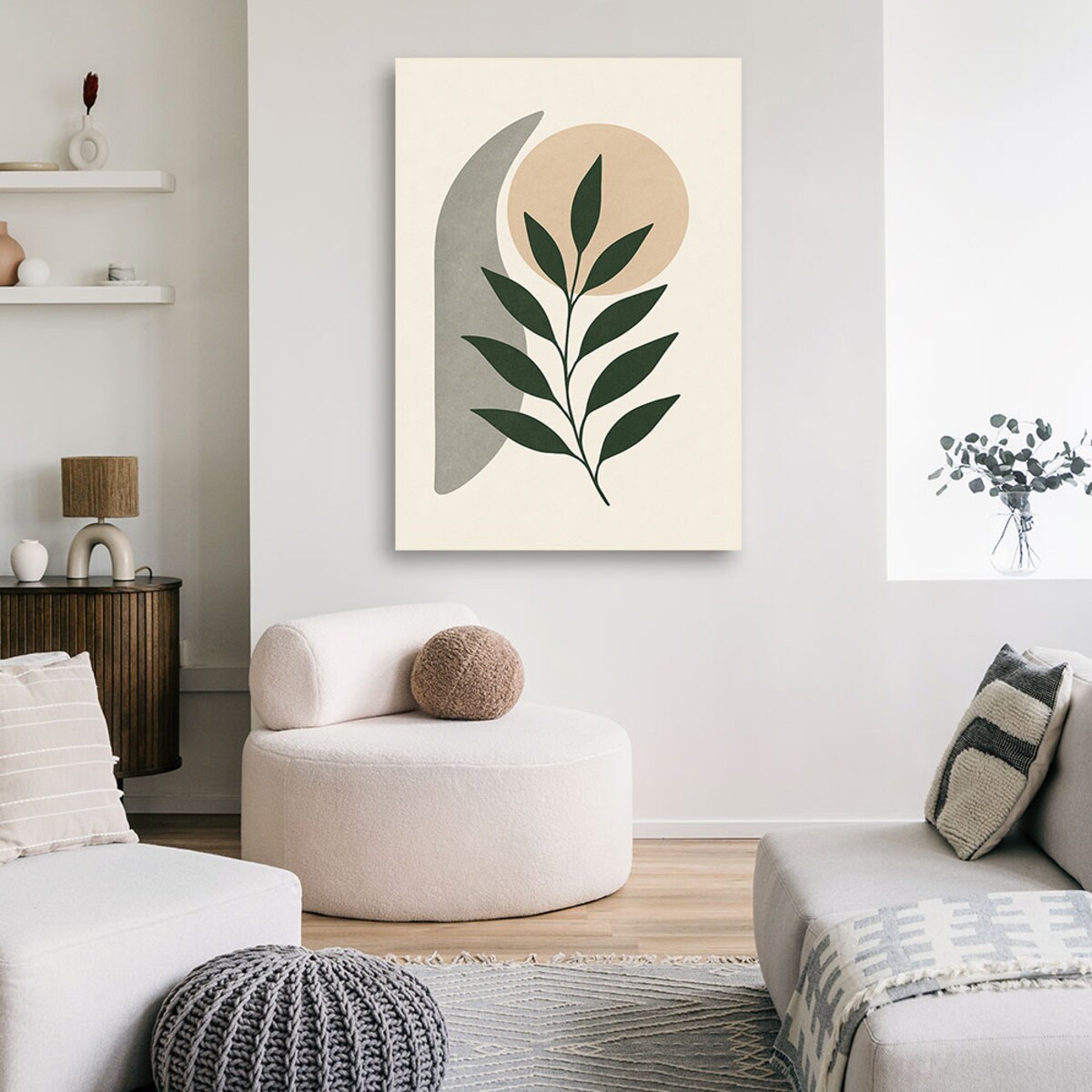 Feeby Obraz do salonu, Liście Branch Minimalizm Beżowy Zieleń 70x100