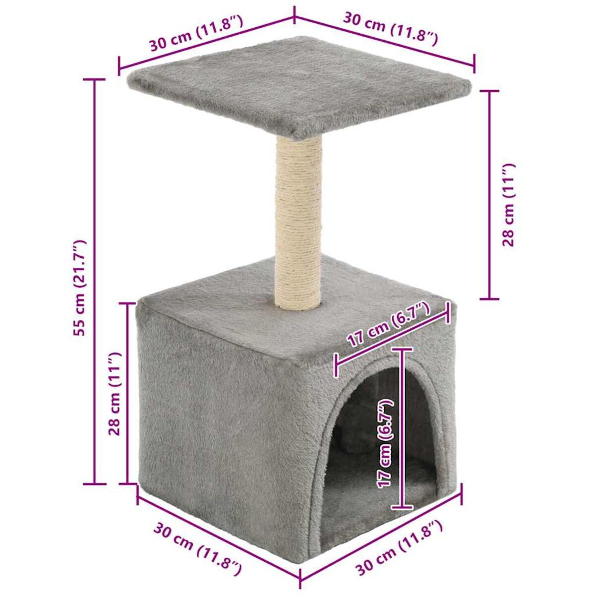 vidaXL Drapak dla kota z sizalowym słupkiem, 55 cm, szary