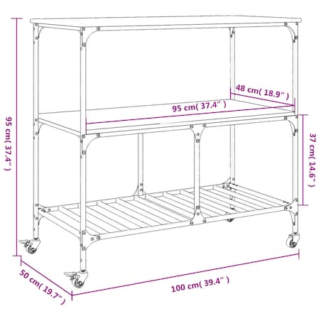 vidaXL Wózek kuchenny, przydymiony dąb, 100x50x95 cm
