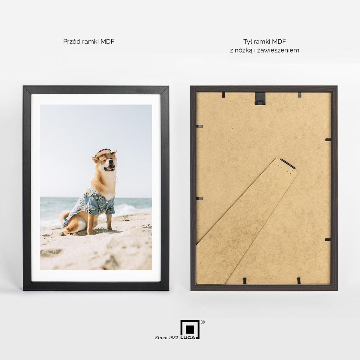 Czarna ramka na zdjęcia 21x30 cm A4 rama MDF z plexi klasyczna ramka zawieszka stopka