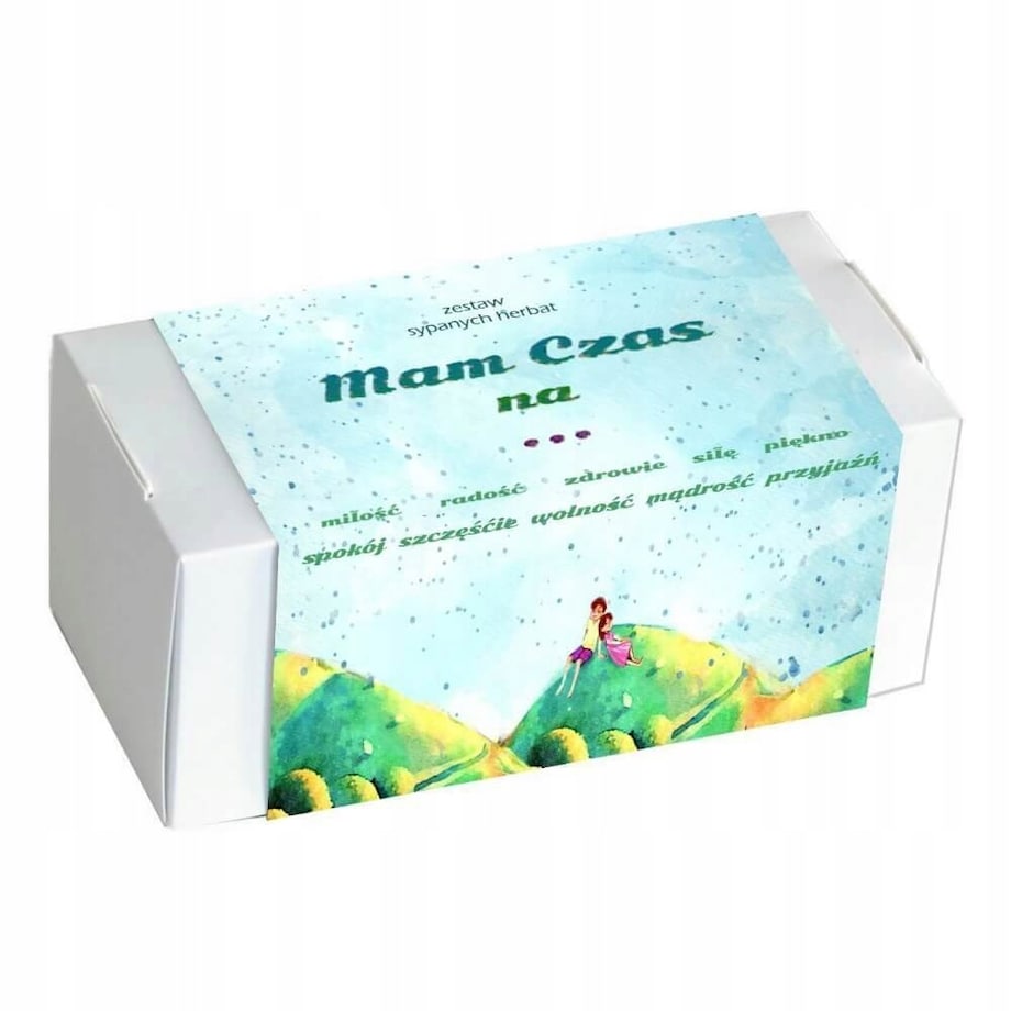 BOX prezentowy "Mam czas na..." - zestaw herbat sypanych świeca sojowa kubek z zaparzaczem - prezent upominek dla kobiety faceta mężczyzny niej niego