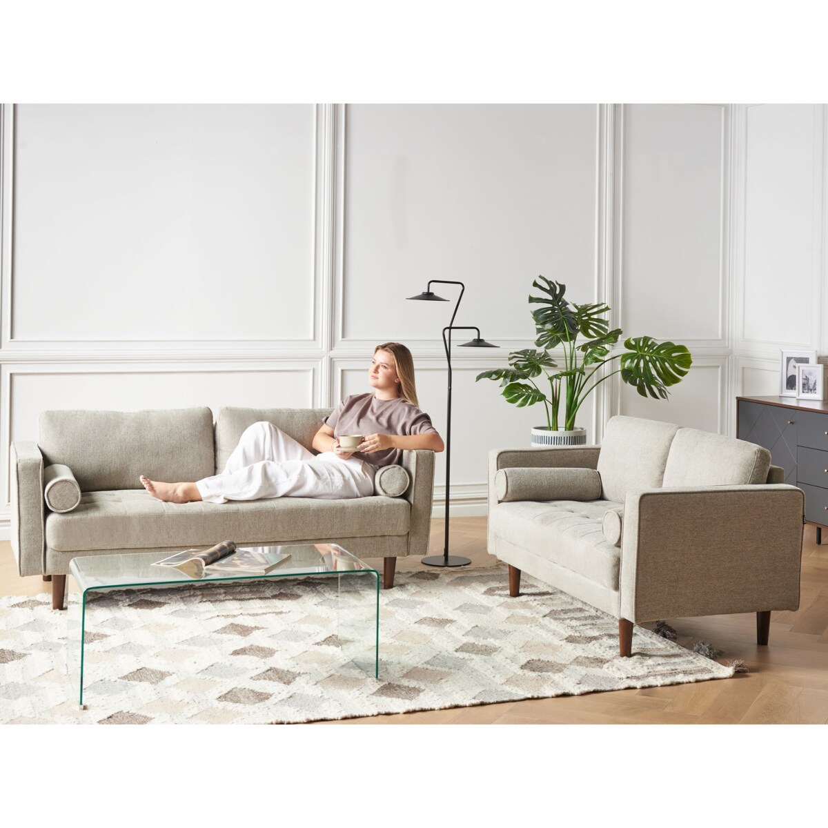 Sofa NURMO Beżowoszary dla 2 osób