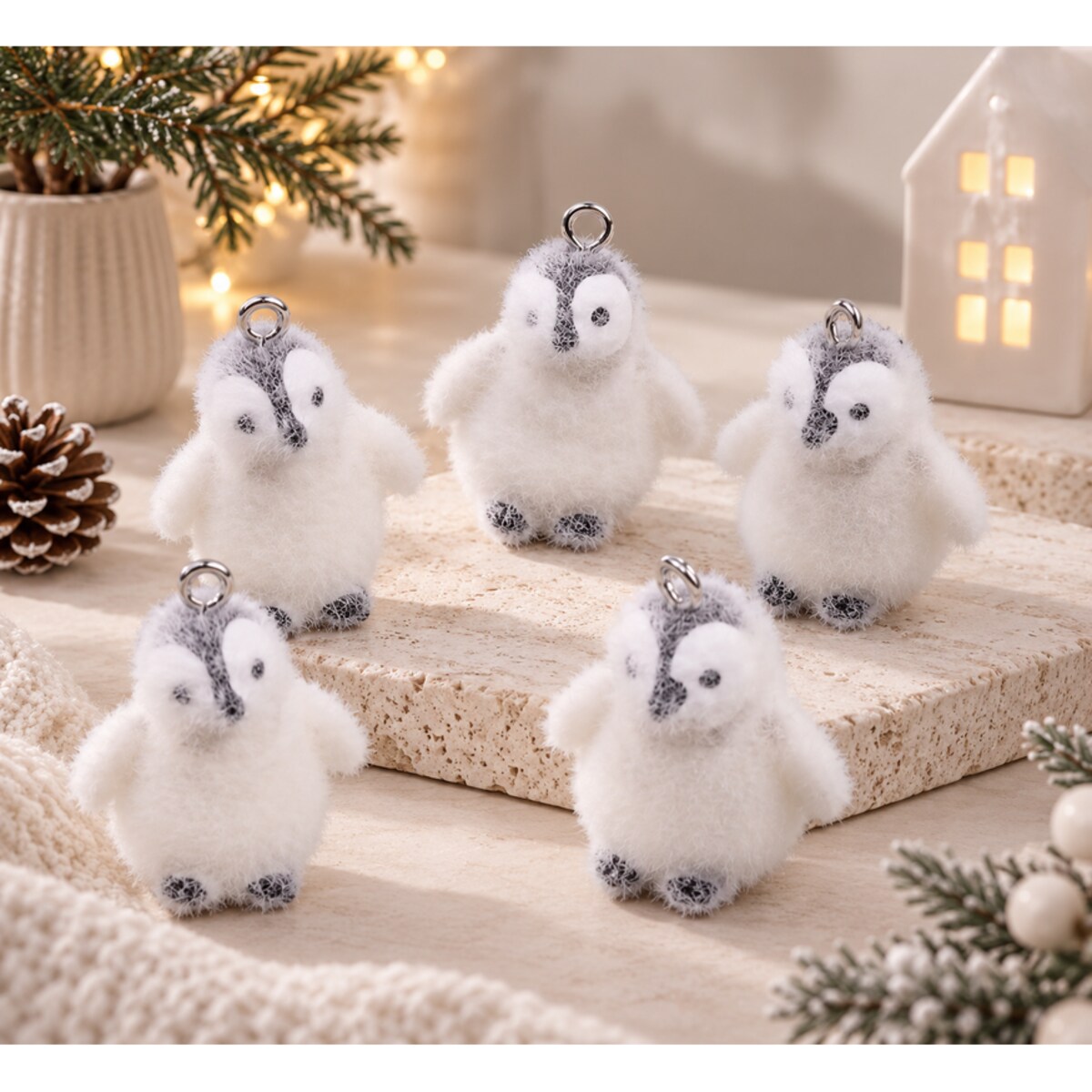 Zestaw 10 dekoracji SHP PENGUIN pingwiny zawieszki czarno białe