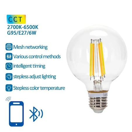 inteligentna żarówka bluetooth mesh g95 6w cct