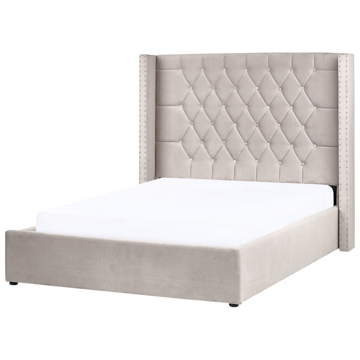 Łóżko z pojemnikiem Welur LUBBON 140 x 200 cm Beżowoszary