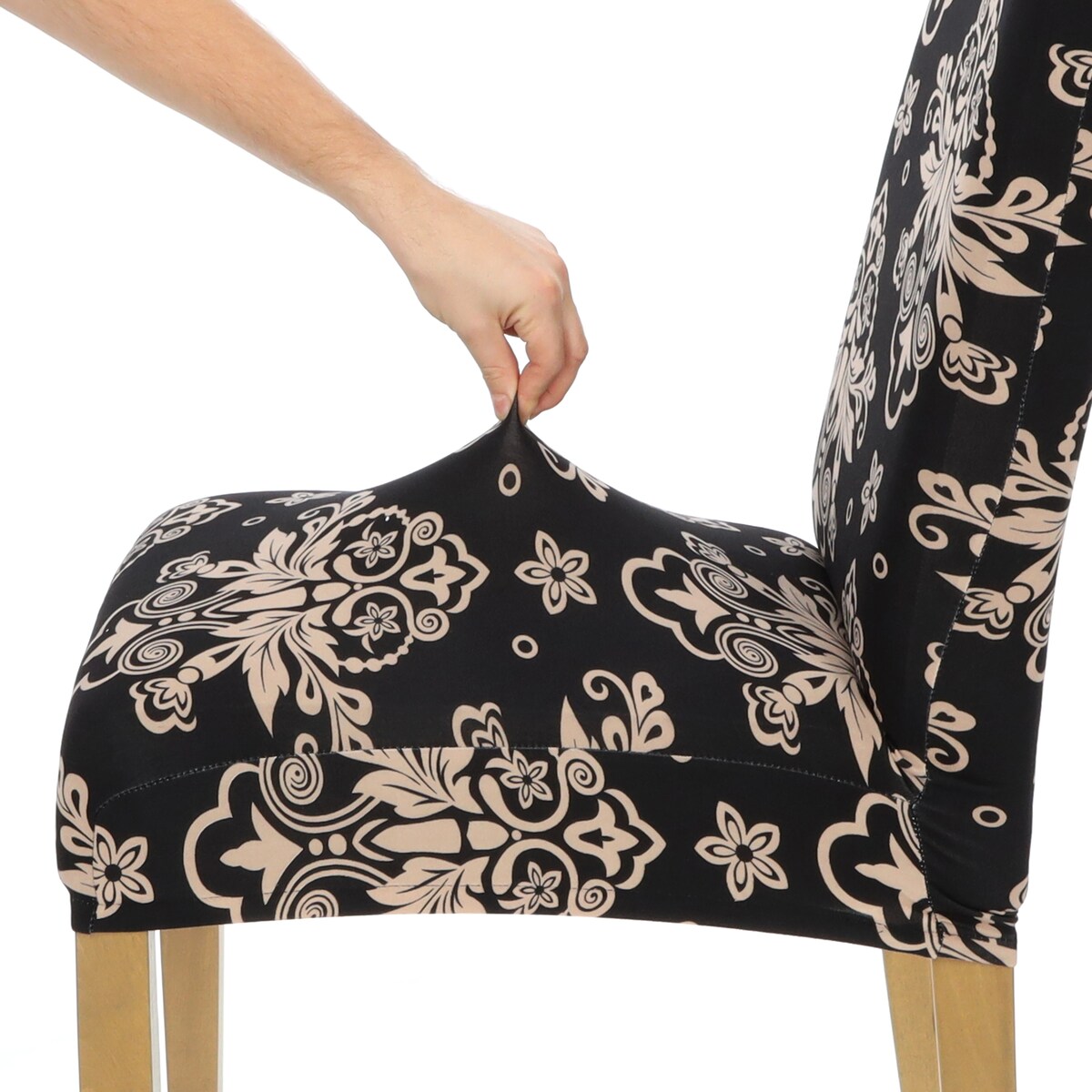 POKROWIEC NA KRZESŁO CZARNY WZORY ELASTYCZNY [21P]