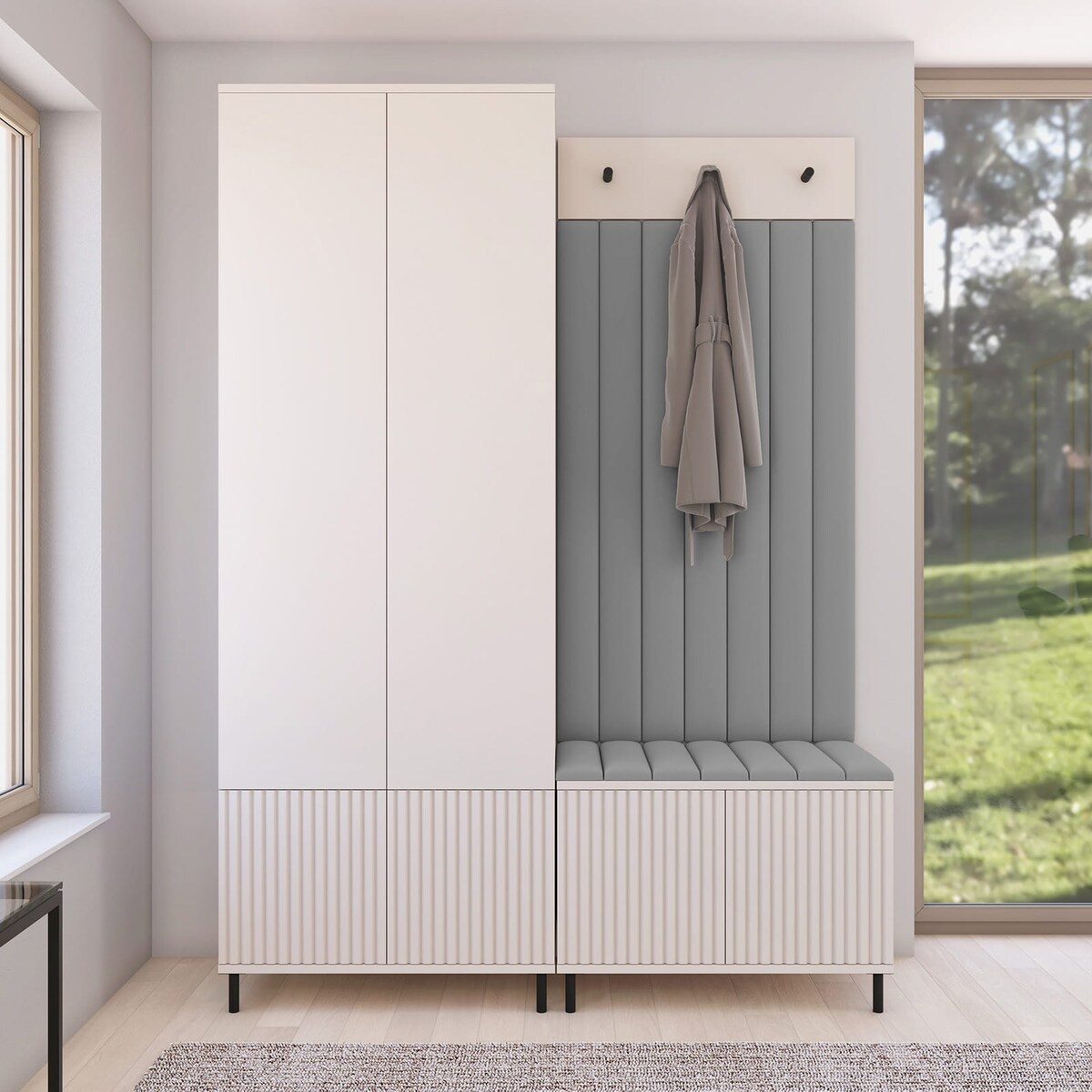 Zestaw szafa szafka na buty Ritmo wersja 1 wysokie nogi rurki Trinity 14 Cashmere