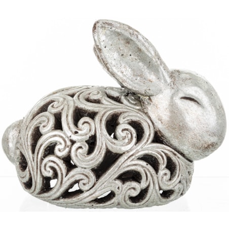Dekoracja - królik ażurowy 21x17x25 cm SREBRNY