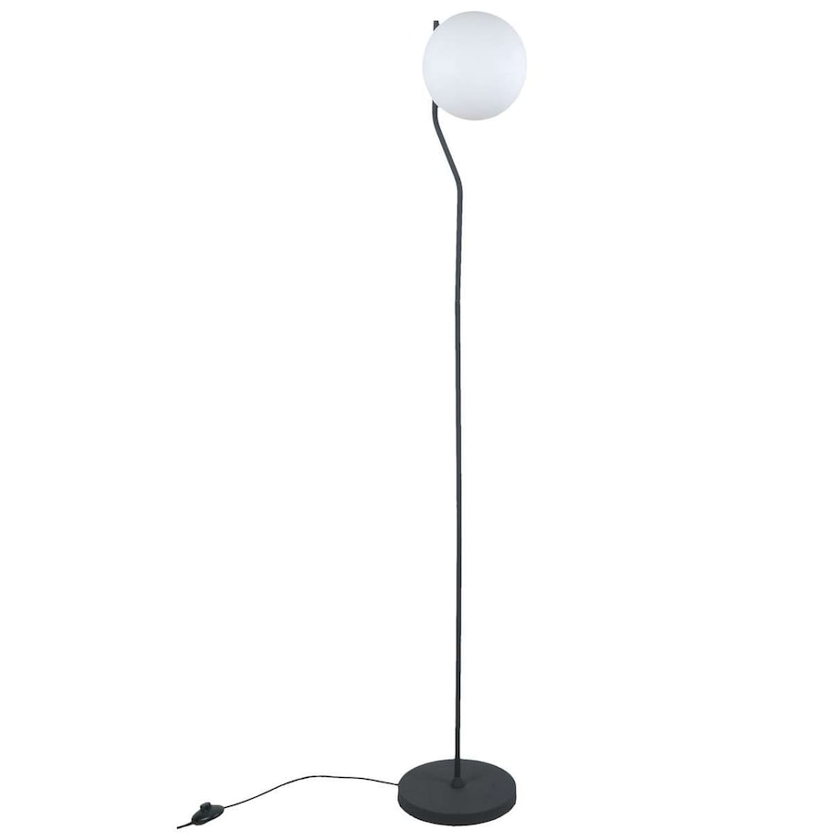 Stojąca LAMPA podłogowa CARIMI FL-3300-1-BK Italux metalowa OPRAWA szklana kula grafitowa biała